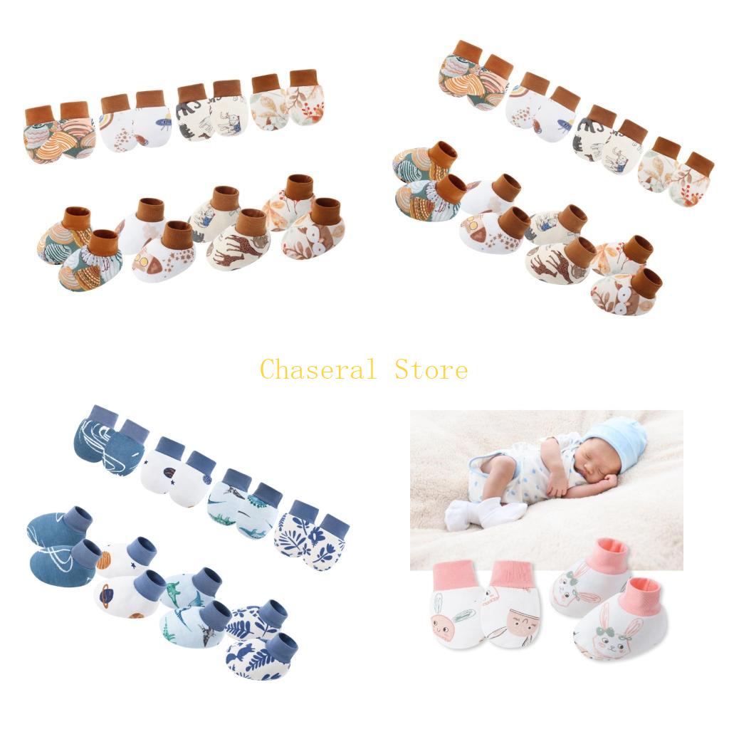 Baby Mittens Scratch - E7CE 4 مجموعة قفازات قطنية مقاومة
